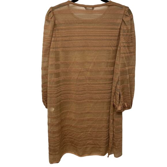 Misook Women Jacquard Stripe Balloon Sleeve Sweater Tunic Dress Side Slit Medium - Picture 2 of 12